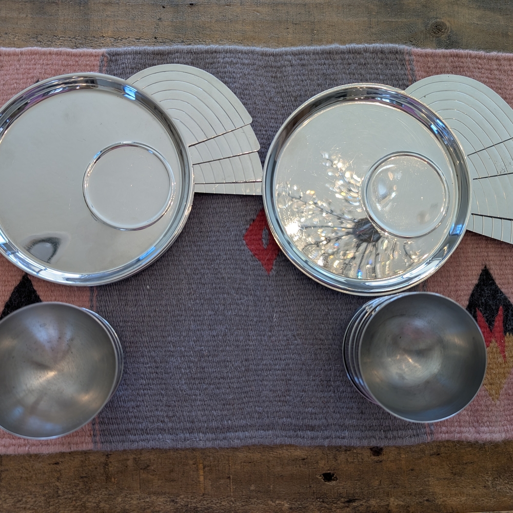 Set of Four Chase Chrome Canape Plates And Cups Designed by Lurelle Guild